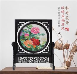 汉绣屏风 牡丹花开