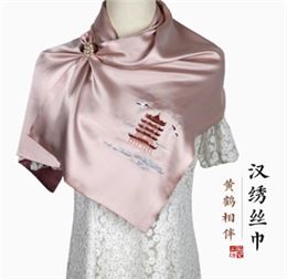 汉绣丝巾 黄鹤相伴