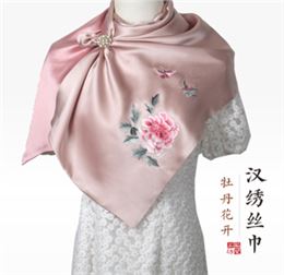汉绣丝巾 牡丹花开