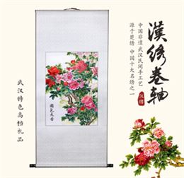 汉绣大卷轴画 牡丹花开