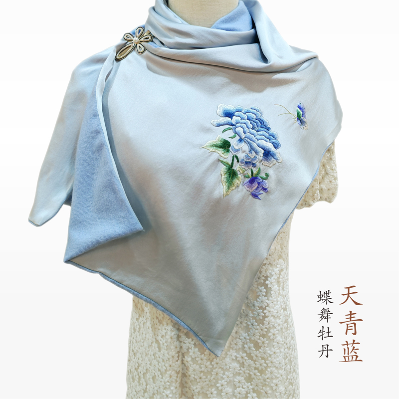 蝶舞牡丹 天青蓝